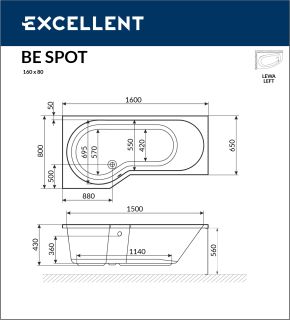 Ванна акриловая EXCELLENT BeSpot 160x80 (левая)